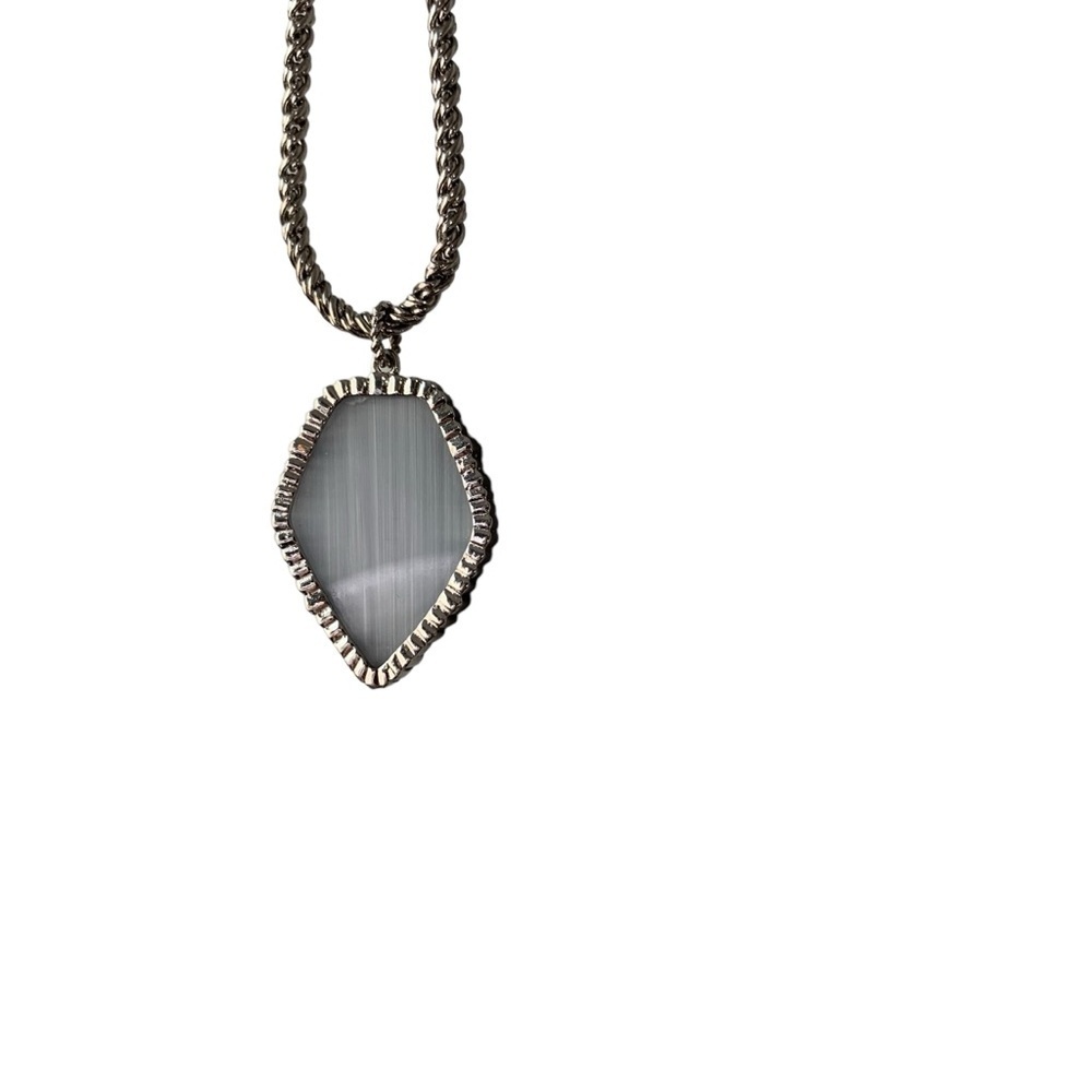 Kendra Scott smoky Slate gray Corla cateye rhodium silver necklace. 30” Length. - Picture 4 of 10